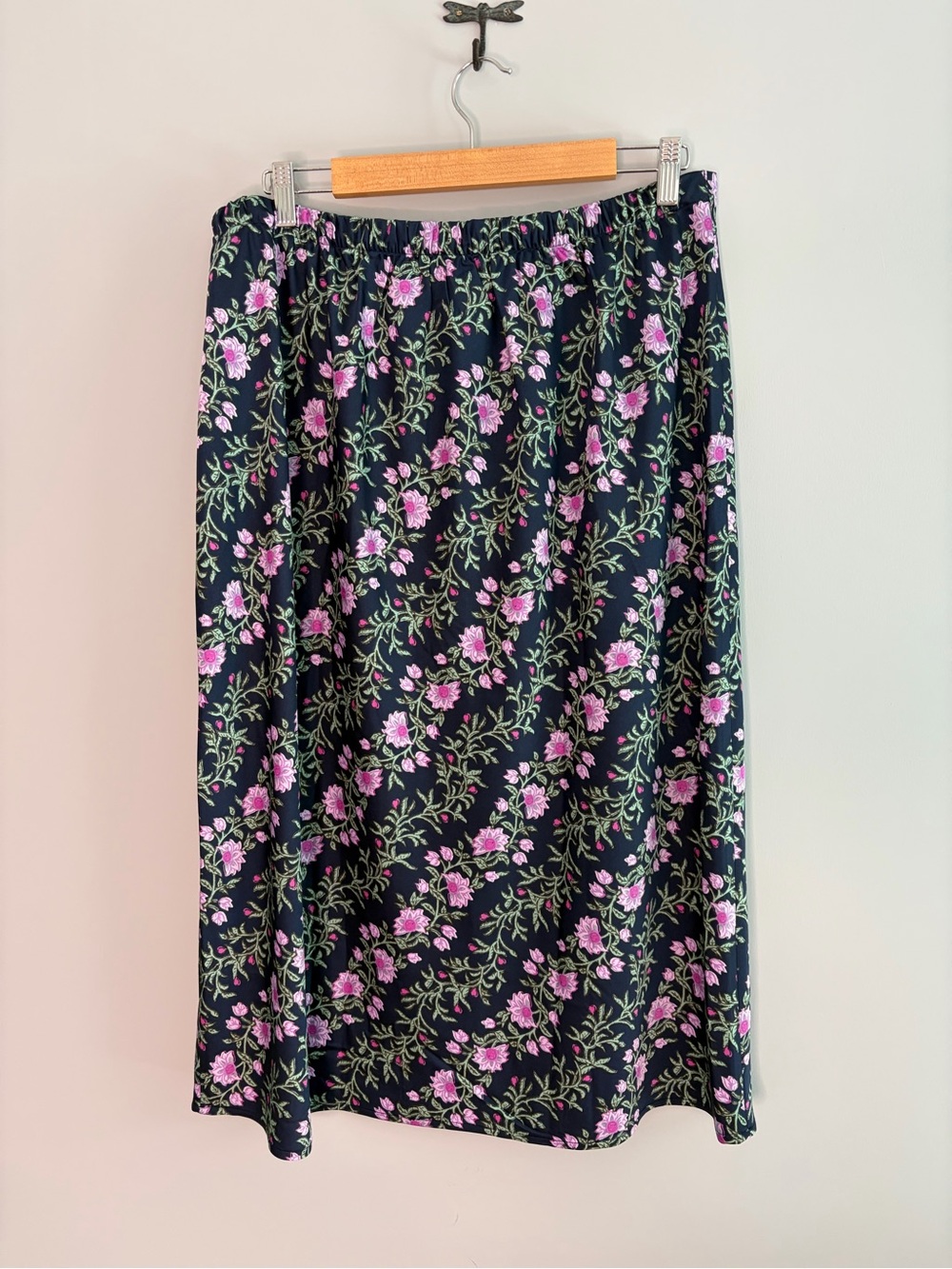 NWT JCrewFloral Midi Skirt - Navy with Pink Flowers